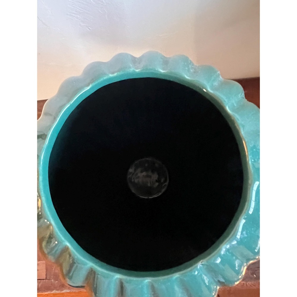 Large Vintage Dark Green Ribbed Haegar Vase Dark Academia Style - Picture 5 of 7